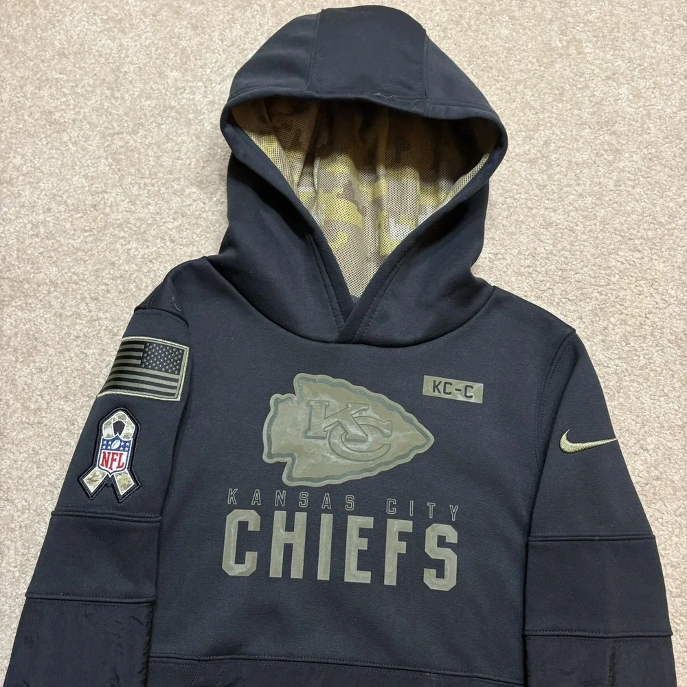 Kansas City Chiefs Hoodie Sweatshirt Boys Small Black NFL Nike Salute to Service